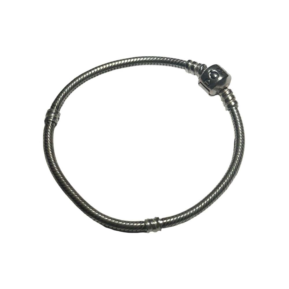 Pandora Oxidized Gunmetal Gray Classic Barrel Clasp Snake Chain Charm Bracelet